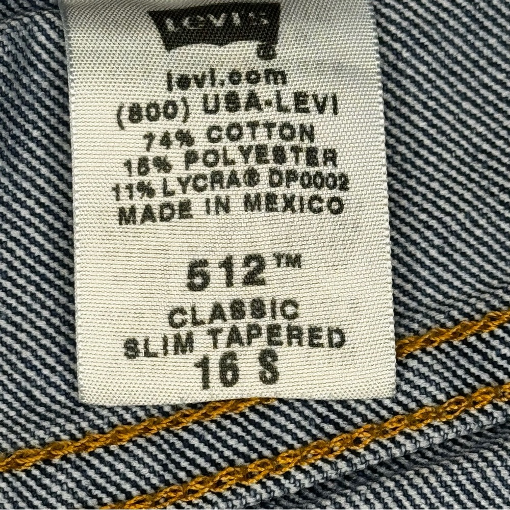 Levi’s 512 Classic Slim Stretch Tapered Blue High rise Denim Jeans 16 Short EUC - Picture 8 of 13